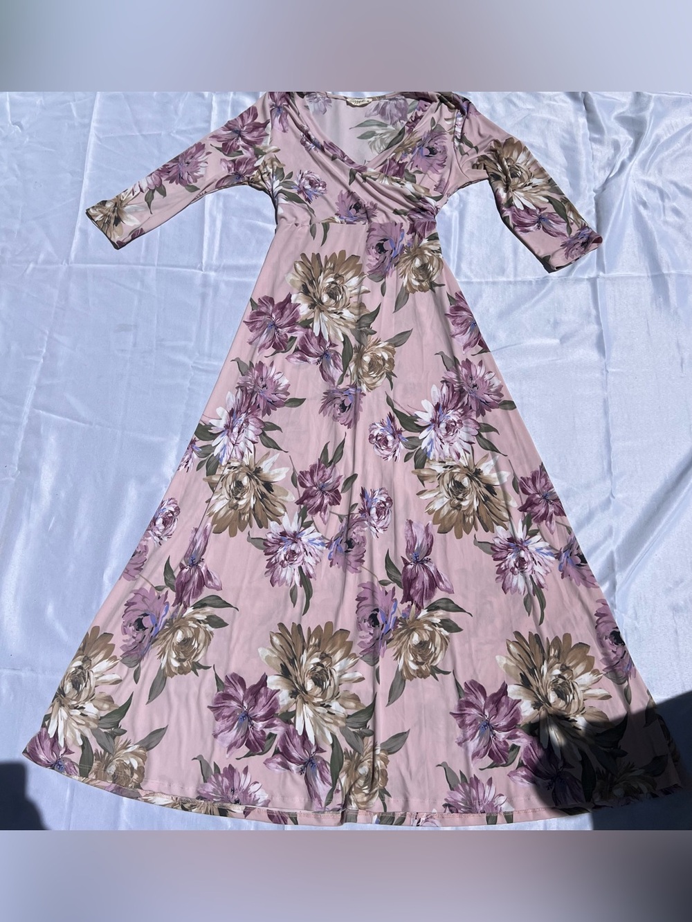 Floral Wrap Maxi Dress in Dusty Rose